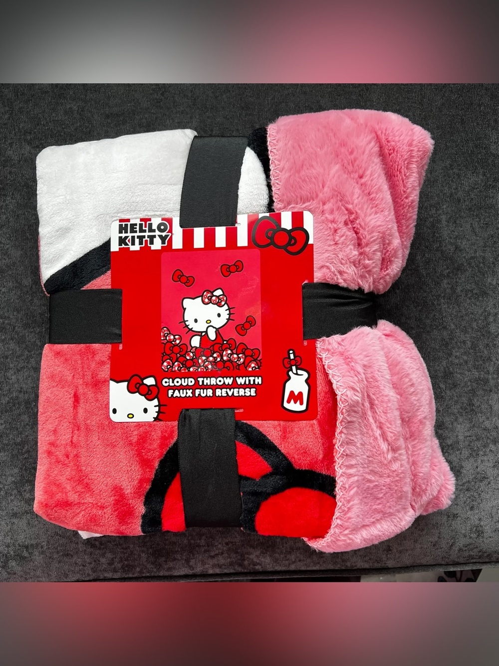 Hello Kitty Cloud Throw Blanket Faux Fur Reverse Pink Plush Sanrio New